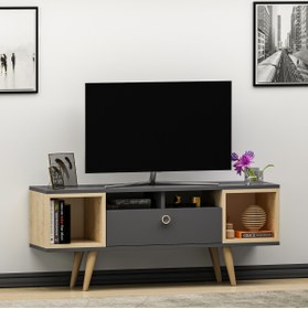 Resim MOBİLYA GEZEGENİ Eta Ahşap Ayaklı Tv Ünitesi 120cm Antrasit - Safir Meşe 