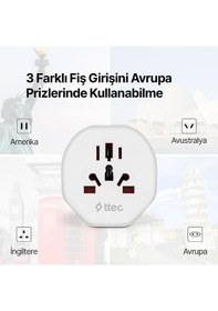 Resim Ttec Akım Korumalı 10a/250v Amerikan/avrupa/ingiliz Tipi Priz Dönüştürücü Priz Çevirici Adaptör Priz 