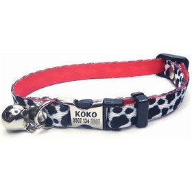 Resim Ayz Markalama İsimli Metal Kilitli Kedi Tasması Beyaz - Siyah M 