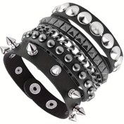 Resim 3 adet Punk Pu Deri Bileklik, Erkek Kadın Metal Nokta El Aksesuarları ile 