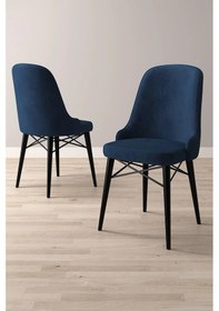 Resim Nova Serisi, 4 Adet Lacivert Mutfak Sandalyesi, Siyah Gürgen Ayak, 1. Sınıf Babyface Kumaş 