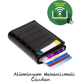 Resim Adelina Bags Adelina Timsah Desenli Mekanizmalı Otomatik Kızaklı Kartlık Cüzda Siyah 