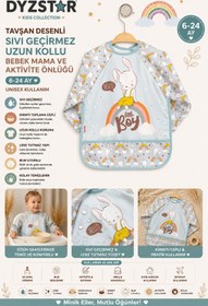 Resim DYZSTAR Tavşan Desenli Sıvı Geçirmez Uzun Kollu Bebek Mama ve Aktivite Önlüğü 6-24 Ay - BLW Uyumlu, Kırıntı Cepli Unisex Koruyucu Önlük 