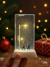 Resim Işıklı Sokak Lambası Cam Kar Küresi 