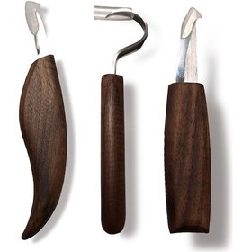 Resim Tenfowee Ceviz Ağacından El Yapımı Oyma Seti - 3 Parça Kancalı Ve Düz Uçlu Bıçaklar İle Pratik Kullanım 