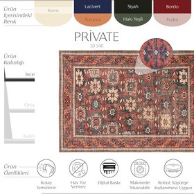 Resim Cool Halı Private Bordo Halı Etnik Desenli Otantik Dokuma Şönil Halı Yıkanabilir Eskitme Vintage Salon Halısı 