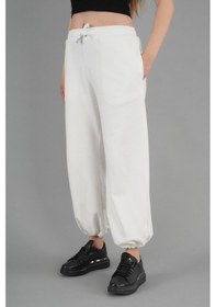Resim Paçası Ayarlanabilir Lastikli Jogger Eşofman Altı Beyaz 