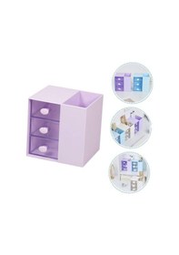 Resim Masaüstü Kalemlik Organizer 7 Bölmeli Kawaii Kapaklı Mini Çekmeceli Kalemlik - Mor Mor 