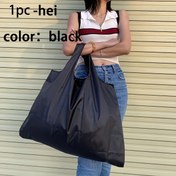 Resim 1 adet Büyük Kapasiteli Katlanabilir Tote Çanta, Dayanıklı Polyester Omuz Çantası Market Alışverişi, Seyahat, Piknik ve Kamp İçin - Kapanışsız Düz Renk Tasarımı 