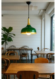 Resim Cosmos Koyu Yeşil İçi Gold Özel Tasarım Modern Dekoratif Cafe Mutfak Sarkıt Tekli Avize Ampulsüz Koyu Yeşil 