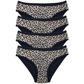 Resim 4 Adet Leopar Desenli Likralı Yumuşak Dokulu Kadın Slip Külot Çok Renkli 
