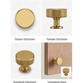 Resim Viva Lüks Gold Tekli Düğme Kulp - Modern Çekmece ve Dolap Kulpu 5 Adet 