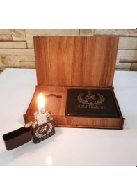 Resim Kişiye Özelahşap Kutulu Metal Çakmak & Metal Sigara Tabakası 