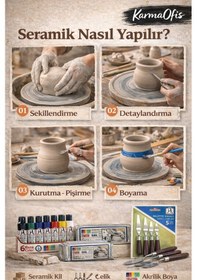 Resim Seramik Hobi Başlangıç Seti 5x500gr Kil + 6'lı Akrilik Boya + 5'li Spatula Seti 