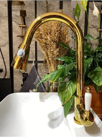 Resim İsaoğlu Yapı Altın Spiralli Mutfak Bataryası Altın Oynar Başlıklı Evye Musluğu Altın Mutfak Bataryası Gold 