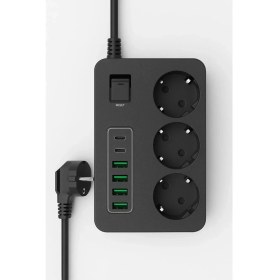 Resim Akım Korumalı 3’lü Priz - 2x Usb-C + 4x Usb-A Hızlı Şarj | 2m Kablo | Çocuk Korumalı Çoklu Priz 
