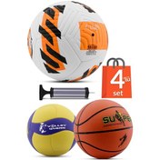 Resim 4'lü Set Basketbol Voleybol Sert Zemin Futbol Topu Top Şişirme Pompası Seti TURUNCU-018 