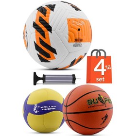 Resim 4'lü Set Basketbol Voleybol Sert Zemin Futbol Topu Top Şişirme Pompası Seti TURUNCU-018 