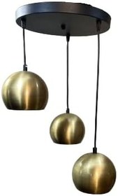 Resim Rsylight Metal Modern Rustik Retro Eskitme Kaplama Yuvarlak 3 Lü Ledli Günışığı Ampullü Sarkıt Avize 