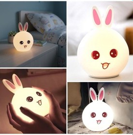 Resim Büro Ev Ofis Dekoru İçin Şarjlı 5mod Renkli Led Pofuduk Tavşan Stil Gece Lambası 