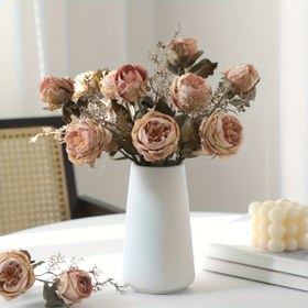 Resim 3 Adet Kısa Saplı Yapay Gül Buketi – Gerçekçi Pembe & Şeftali Gül, Ev Dekorasyonu, Düğünler, Tatiller ve Hediyeler için Kurutulmuş Çiçek Düzenlemesi – Masa Merkezleri, Sevgililer Günü ve Anneler Günü için Mükemmel, Fırsatlar için Hediye | Şık Vazo Dekoru | Plastik Güller, Buket Aksesuarları, Noel için En İyisi 