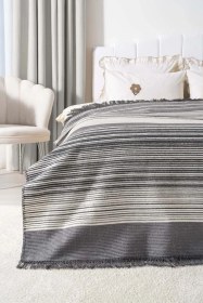 Resim Rivaistanbul Veloura Antrasit Çift Kişilik Püsküllü Battaniye Antrasit 