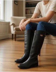 Resim NiceDiffer kadın cilt yuarlak burun kalın düz topuklu çizme 