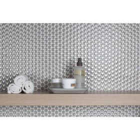 Resim MozaiKristaL Mutfak, Banyo, Havuz, Sauna, Spa ve Tüm Yüzeyler Için 20X5 mm Yuvarlak Gri Cam Mozaik. 