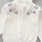 Resim Kız Çocukları için Hafif Örgü Kardigan - Yumuşak Pastel Çiçekli Kazak, Düğme Önü, Uzun Kollu Bebekten Çocuk Kazak, Günlük ve Özel Günler İçin, Kolay Düğme Kapatma, Bahar/Sonbahar Katlama Kıyafeti (Beyaz Temel ile Çiçek Detayları) - Bebek Kız Giyim, Çocuklar için Rahat Giyim, Yuvarlak Yaka Üst, Konforlu Örgü, Bahar Sonbahar Kıyafeti, Nefes Alabilen Malzeme, Çocuklar Modası 