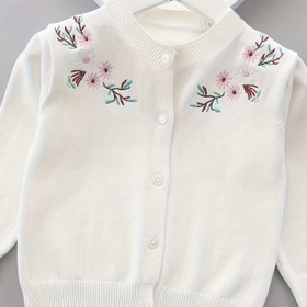 Resim Kız Çocukları için Hafif Örgü Kardigan - Yumuşak Pastel Çiçekli Kazak, Düğme Önü, Uzun Kollu Bebekten Çocuk Kazak, Günlük ve Özel Günler İçin, Kolay Düğme Kapatma, Bahar/Sonbahar Katlama Kıyafeti (Beyaz Temel ile Çiçek Detayları) - Bebek Kız Giyim, Çocuklar için Rahat Giyim, Yuvarlak Yaka Üst, Konforlu Örgü, Bahar Sonbahar Kıyafeti, Nefes Alabilen Malzeme, Çocuklar Modası 