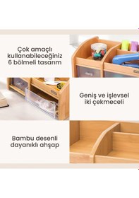 Resim Bambu Ahşap Çekmeceli Kalemlik 