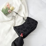 Resim Kadın Çantası - Moda Çiçek Desenli Fermuarlı Koltuk Altı Çanta, Yazlık Plaj Çantası, Günlük ve Seyahat Kullanımına Uygun 