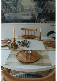 Resim Yakacihome Juta Yeşil 5 Parça 4 Parça Amerikan Servis & 1 Parça Püsküllü Runner Jüt Kumaş Sofra Seti Yeşil 