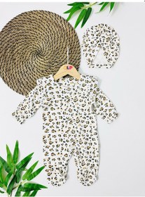 Resim Alpbebe Malawi Boneli Leopar Desen Önden Komple Çıtçıtlı Mevsimlik Tulum Set - Beyaz Beyaz 