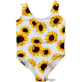 Resim Lolliboomkids Kız Çocuk Sunflower Ayçiçeği Desen Beyaz Üzeri Baskılı Mayo Yeni Sezon Sarı 