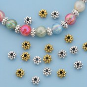 Resim 100pcs/50pcs Round Dot Spacer Beads 6mm Vintage Round Straight Hole Loose Spacer Beads Old Snowflake Large Hole String Beads Ethnic Style Drum Point Perforated Loose Beads Decorative Beads Three-dimensional Concave and Convex Points Round Beads Through-hole Loose Beads Weaving Suitable for Jewelry DIY Bracelets Necklaces Anklets, Earrings Hair Accessories Pendants Mobile Phone Chains Keychains, Clothing Accessories Crafts Ornaments Accessories Making Materials 