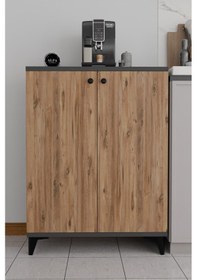 Resim Kapaklı Mutfak Dolabı, Ayarlanabilir Raflı Kahve Köşesi Dolabı, Çok Amaçlı Mutfak Dolabı Ayaklı 3 Raflı Antrasit - Atlantik Çam 