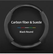 Resim Xuweiwei Siyah Yuvarlak Karbon Fiber Ve Süet Direksiyon Kılıfı Kaymaz 15 İnç Spor Siyah 