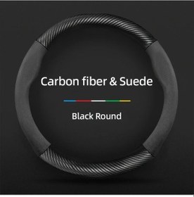 Resim Xuweiwei Siyah Yuvarlak Karbon Fiber Ve Süet Direksiyon Kılıfı Kaymaz 15 İnç Spor Siyah 