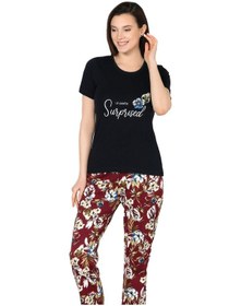 Resim Kısa Kol Yazlık Pijama Takımı Pamuklu Alperi 78-50 Siyah 