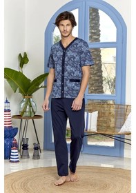 Resim Cossy By Aqua 23938 Erkek Kısa Kollu Önden Düğmeli Pijama Takım-lacivert Çok Renkli 