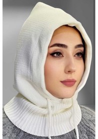 Resim Uniquetrenders Balaclava Fitilli Triko Tesettür Örgü Bere Başlık Kırık Beyaz 