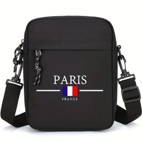 Resim Moda Erkek Çapraz Vücut Çantası, Büyük Kapasiteli ve Ayarlanabilir Askılı Paris Tarzı Dikey Küpçe Omuz Çantası - Siyah 
