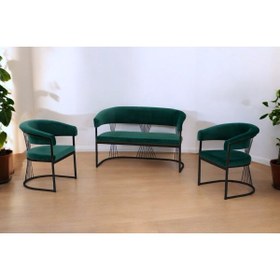 Resim Rozexi Rio Çay Seti Takımı Koltuk Takımı Oturma Odası Kafe Antre Hol Ofis 2+1+1 Siyah Metal 