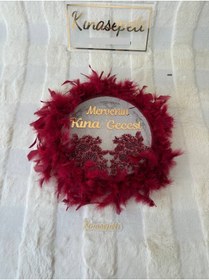 Resim Kınasepeti İsme Özel Lüks Tüylü Kına Defi, Gold Pleksi İsimlikli ve Boncuk İşlemeli Gösterişli Gelin Tefi 