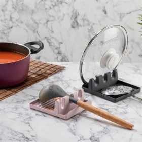 Resim Tencere Kapak Tutuculu Kaşıklıklı Tencere Kapak Standı Pratik Kaşık Kepçe Altlık Düzenleyici 