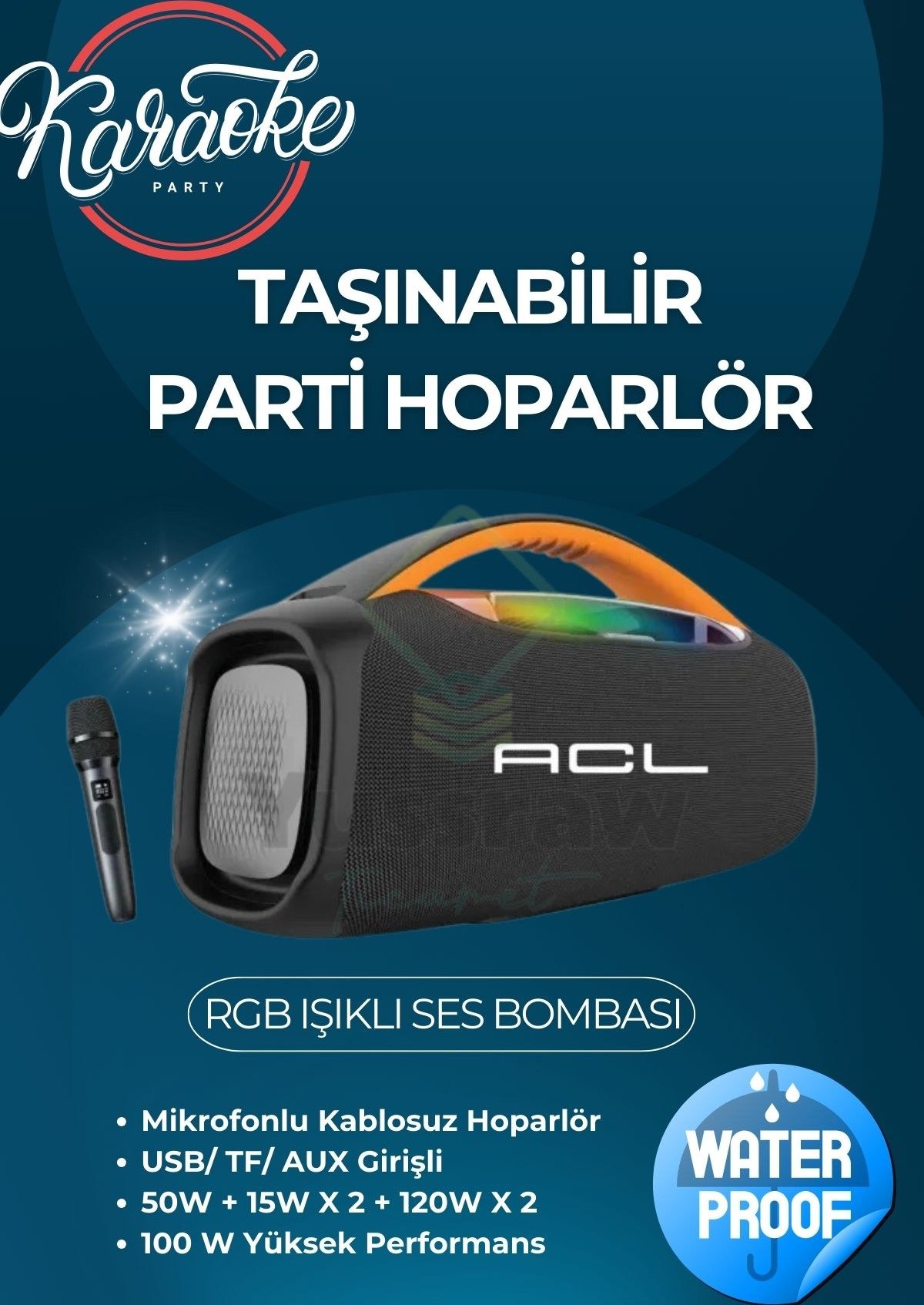 Yussraw ACL-5825, 100Watt gücünde, RGB LED ışıklı ve mikrofonlu