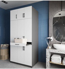 Resim Vita Çamaşır Ve Kurutma Makinesi Dolabı Banyo Dolabı Füme Beyaz Antrasit - Beyaz 