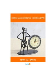 Resim Şık Metal Saatli Keman Çalan Müzisyen Ofis Dekor Aksesuarı 18x14 Cm 1 Adet 