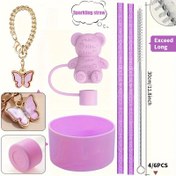 Resim 4/6 adet Set Aksesuarları - Parlayan Pipet, Ayı Pipet Kapak, Alt Kapak ve Kelebek Şık Zincir 